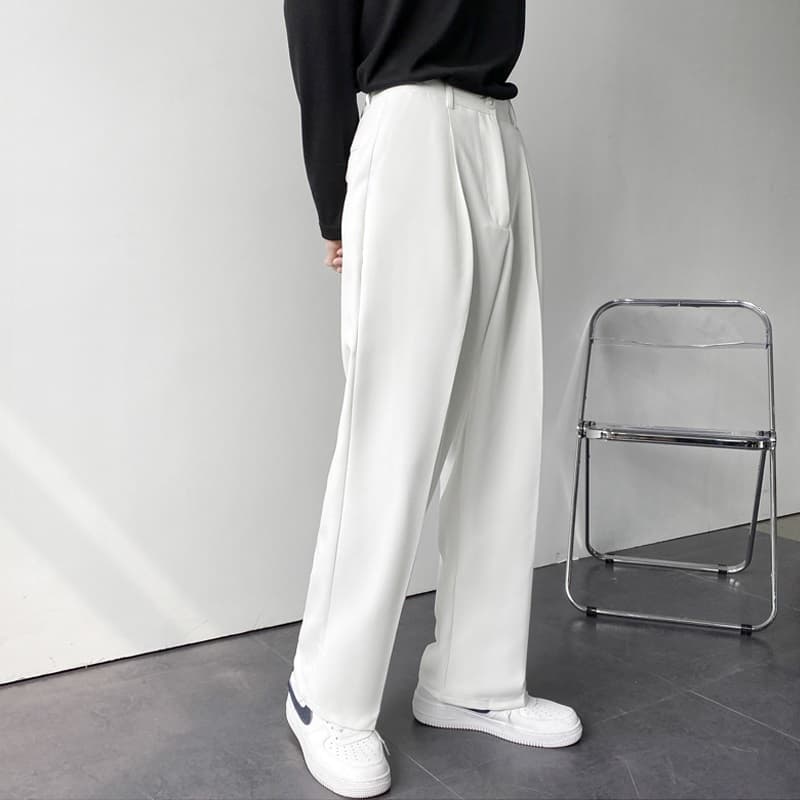 白パンツ 上質タックワイドパンツ