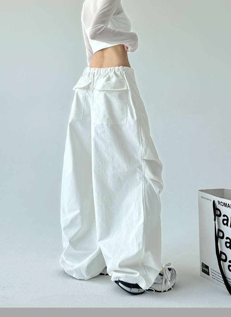 白パンツ ドレープストレートワイドパンツ