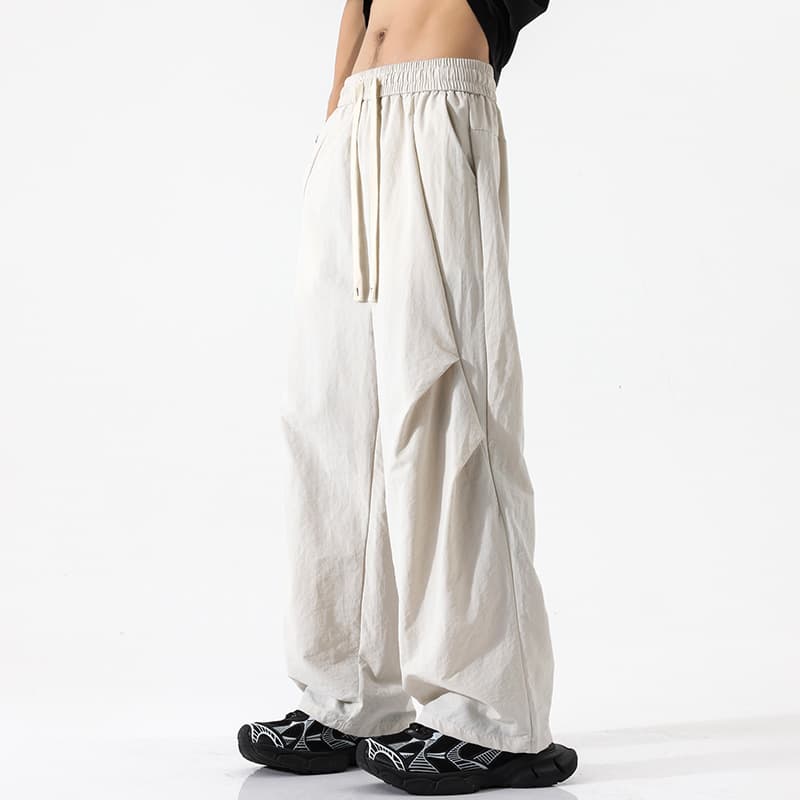 白パンツ 風合い麻調ワイドパンツ
