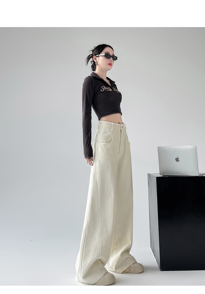 白パンツ ハイウエストワイドストレートパンツ