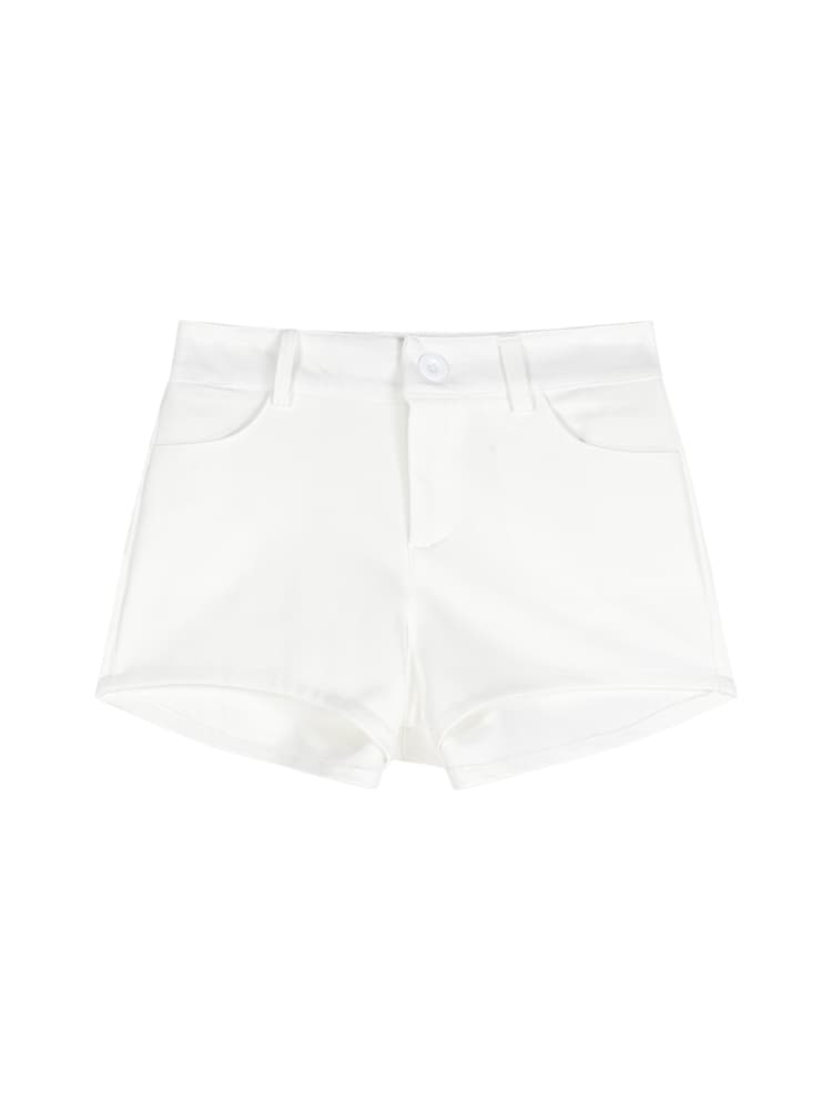白パンツ ストレッチ素材ハイウエストショートパンツ