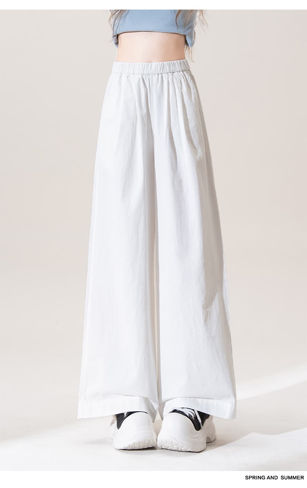 白パンツ ゆったりワイド綿麻素材ロングパンツ