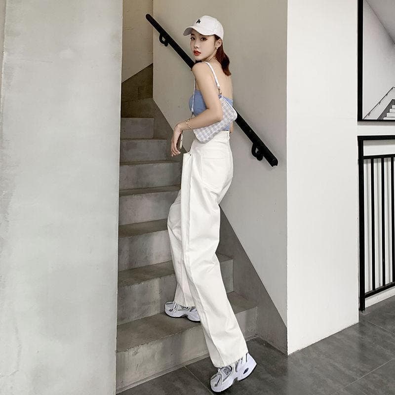 白パンツ ストレートワイドデニムパンツ