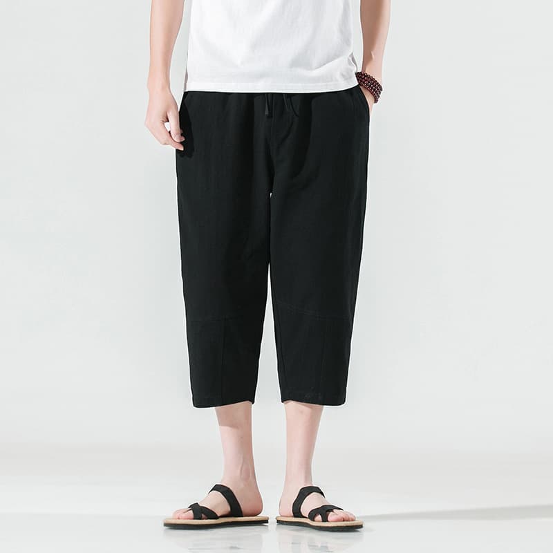 白パンツ リネン混紡 リラックスクロップドパンツ