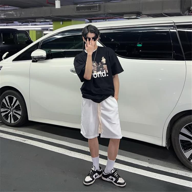 白パンツ 白ショートパンツ メンズ ゆったり夏物カジュアル ワイド
