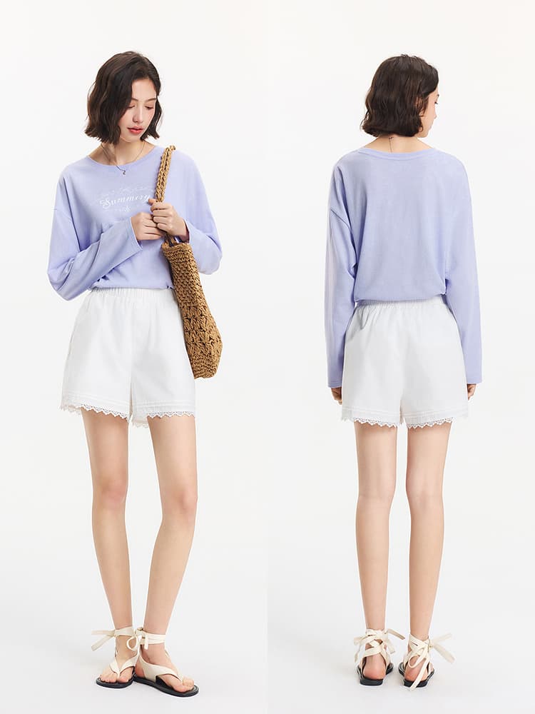 白パンツ レース縁取り優美ショートパンツ