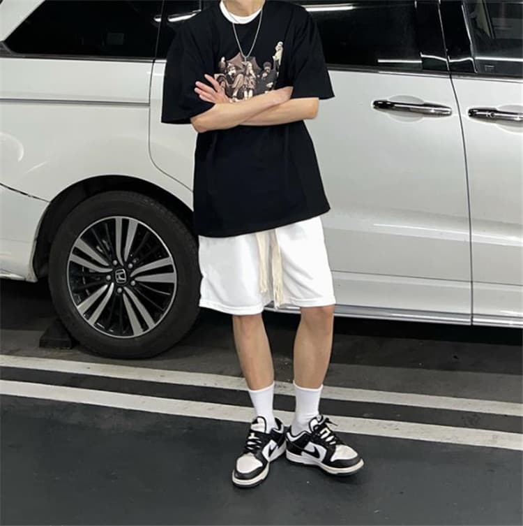 白パンツ 白ショートパンツ メンズ ゆったり夏物カジュアル ワイド
