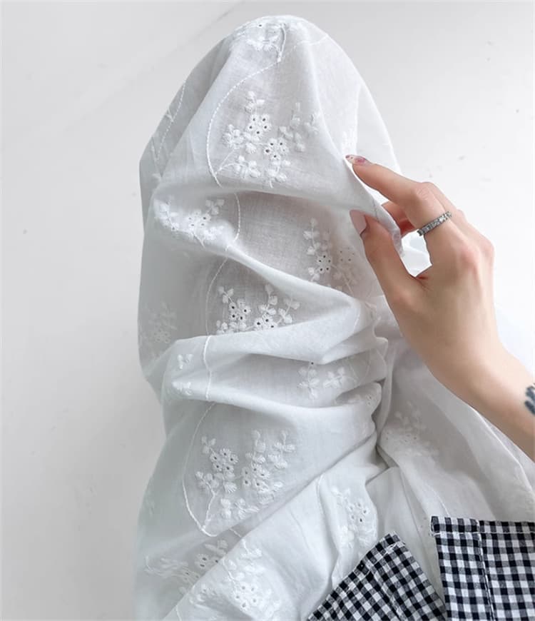 綿麻レース刺繍ワイドパンツ 夏涼しい白パンツ