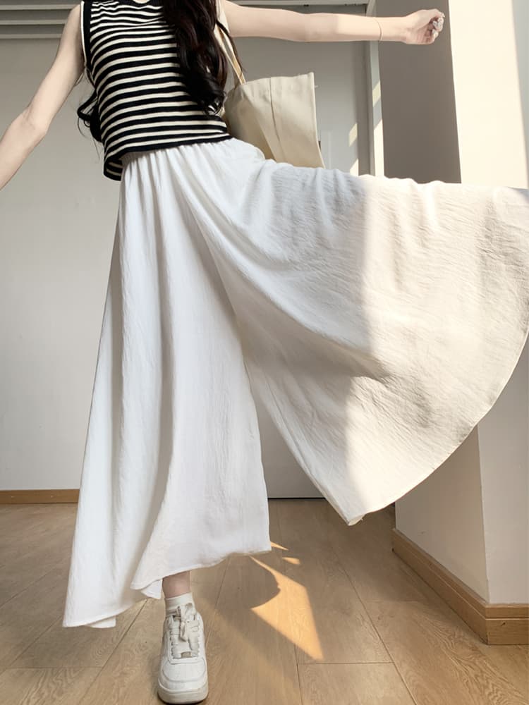 白パンツ ゆったりワイドパンツ 夏の麻見え素材