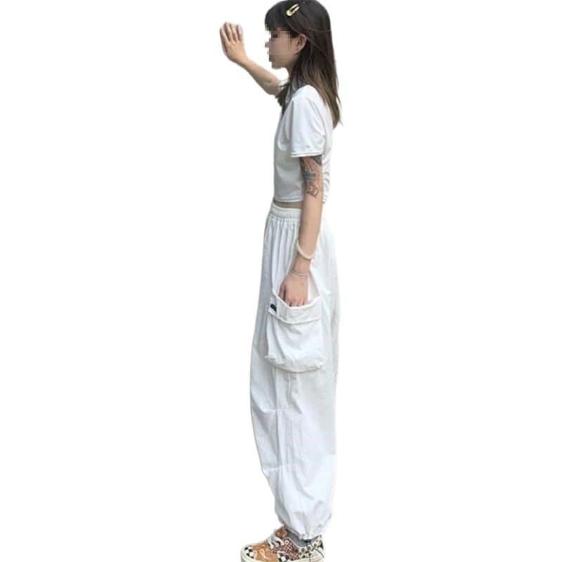 白パンツ ワイドシルエット カーゴパンツ
