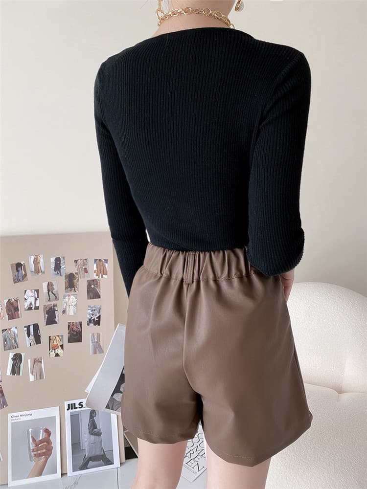 白パンツ ハイウエスト ゆったり 合皮 ショートパンツ