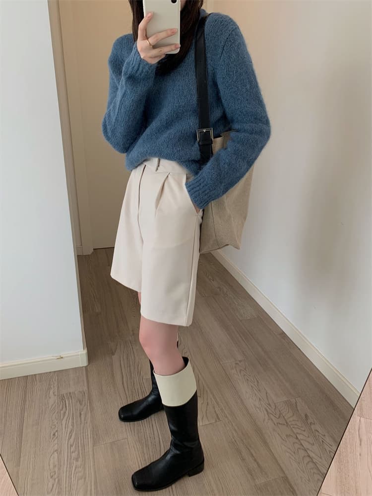 白パンツ ゆったりワイドショートパンツ