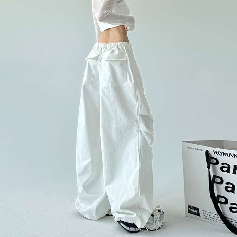 白パンツ ドレープストレートワイドパンツ