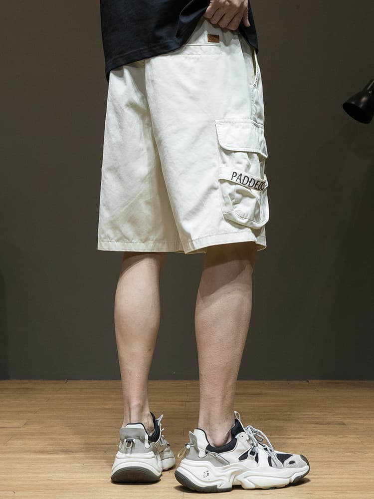 白パンツ ゆったり機能性ポケットハーフパンツ
