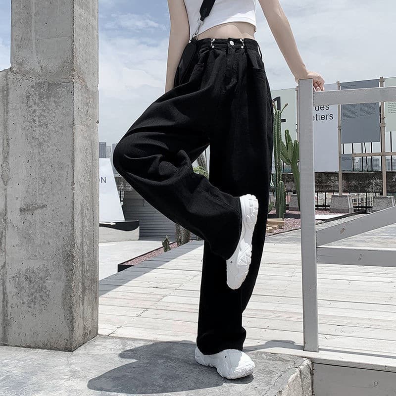 白パンツ ストレートワイドデニムパンツ