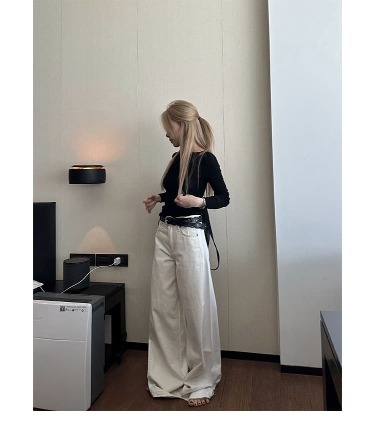 白パンツ フレアデニムワイドパンツ