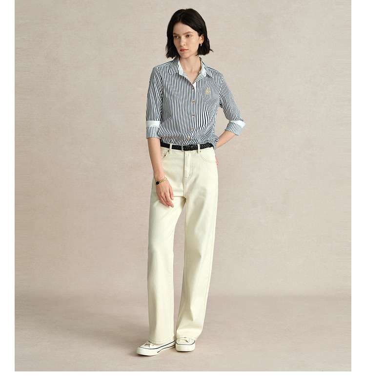 白パンツ ゆったりストレート デニムパンツ