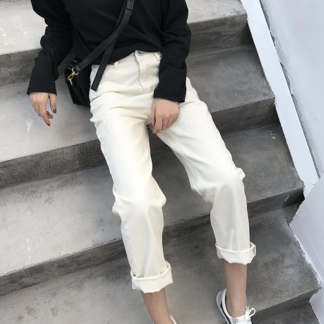 白パンツ ストレート デニム パンツ