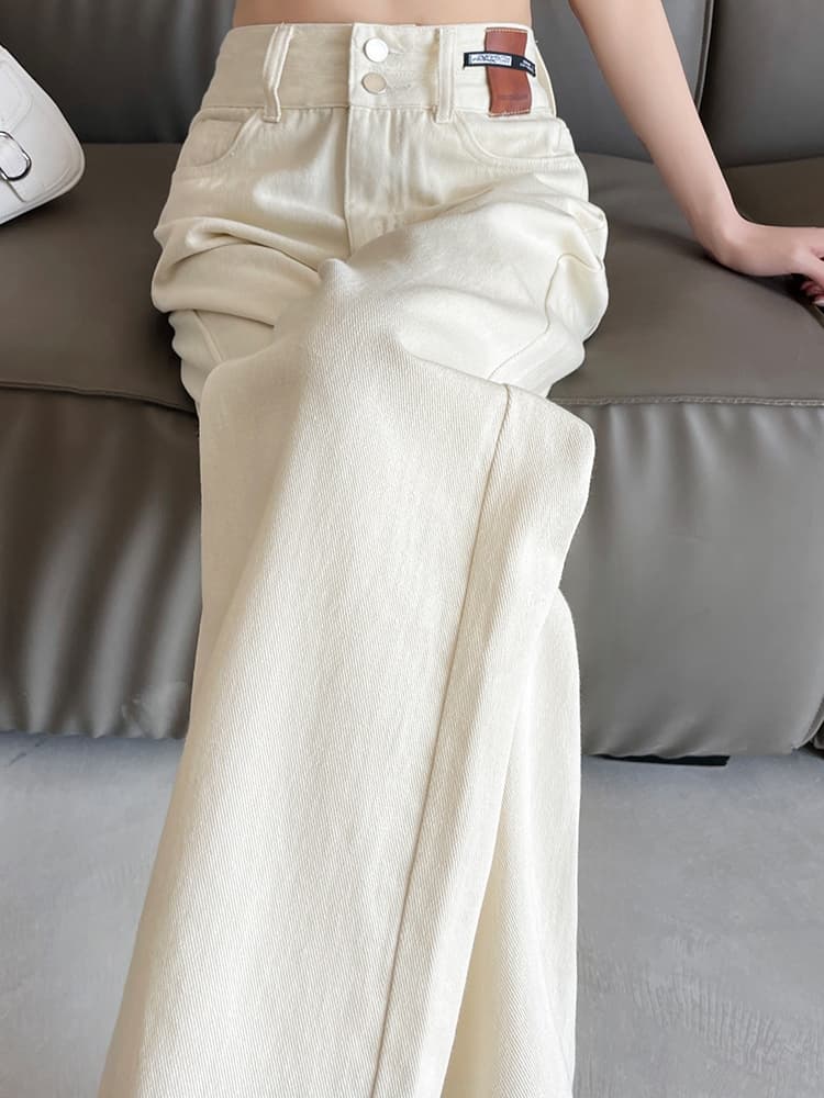 白パンツ ハイウエストワイドデニムパンツ