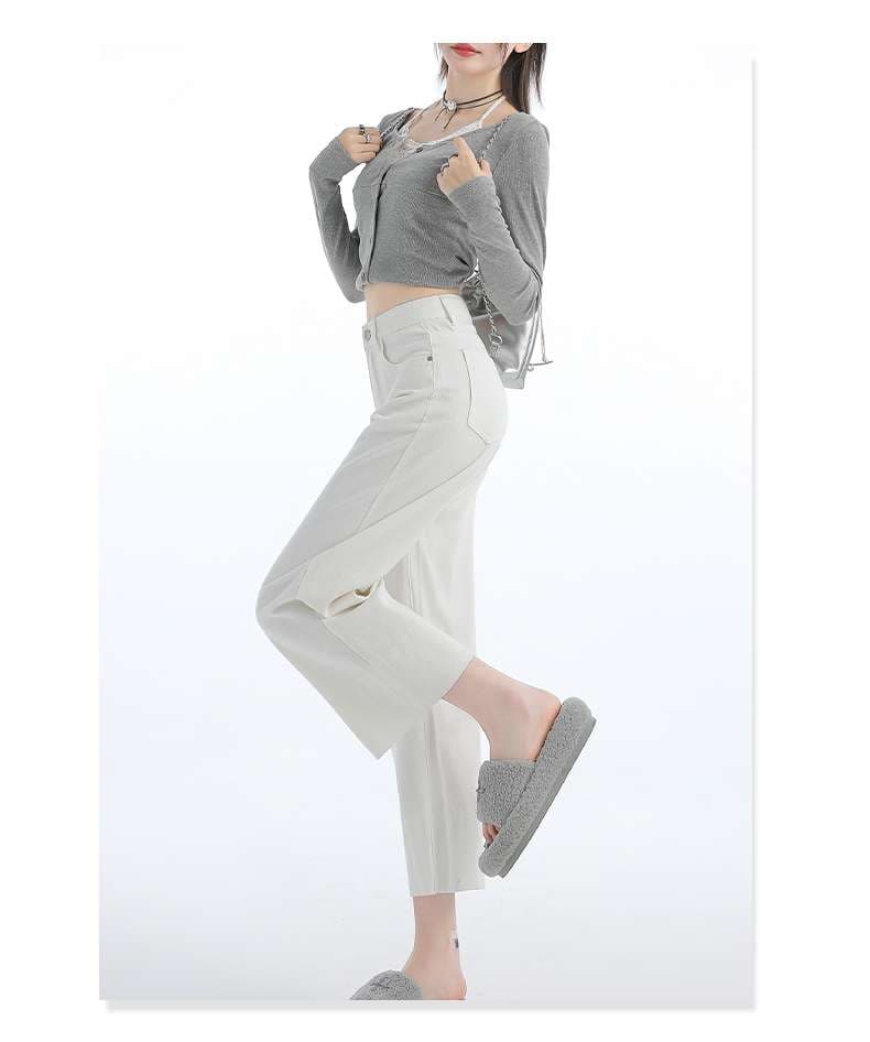 白パンツ ゆったりハイウエストワイドパンツ