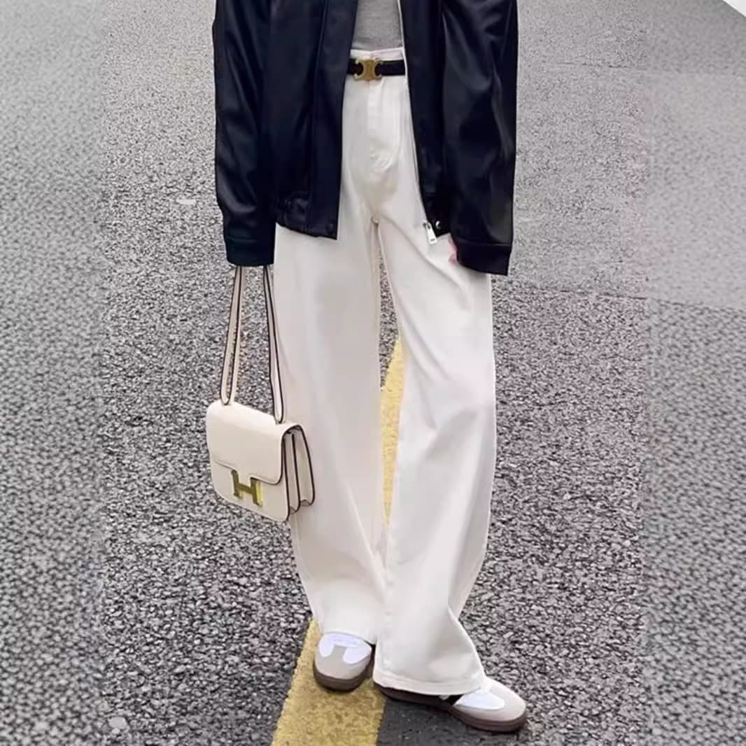 白パンツ ハイウエストストレートパンツ