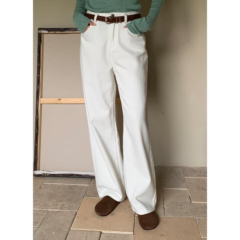 白パンツ センタープレスワイドパンツ