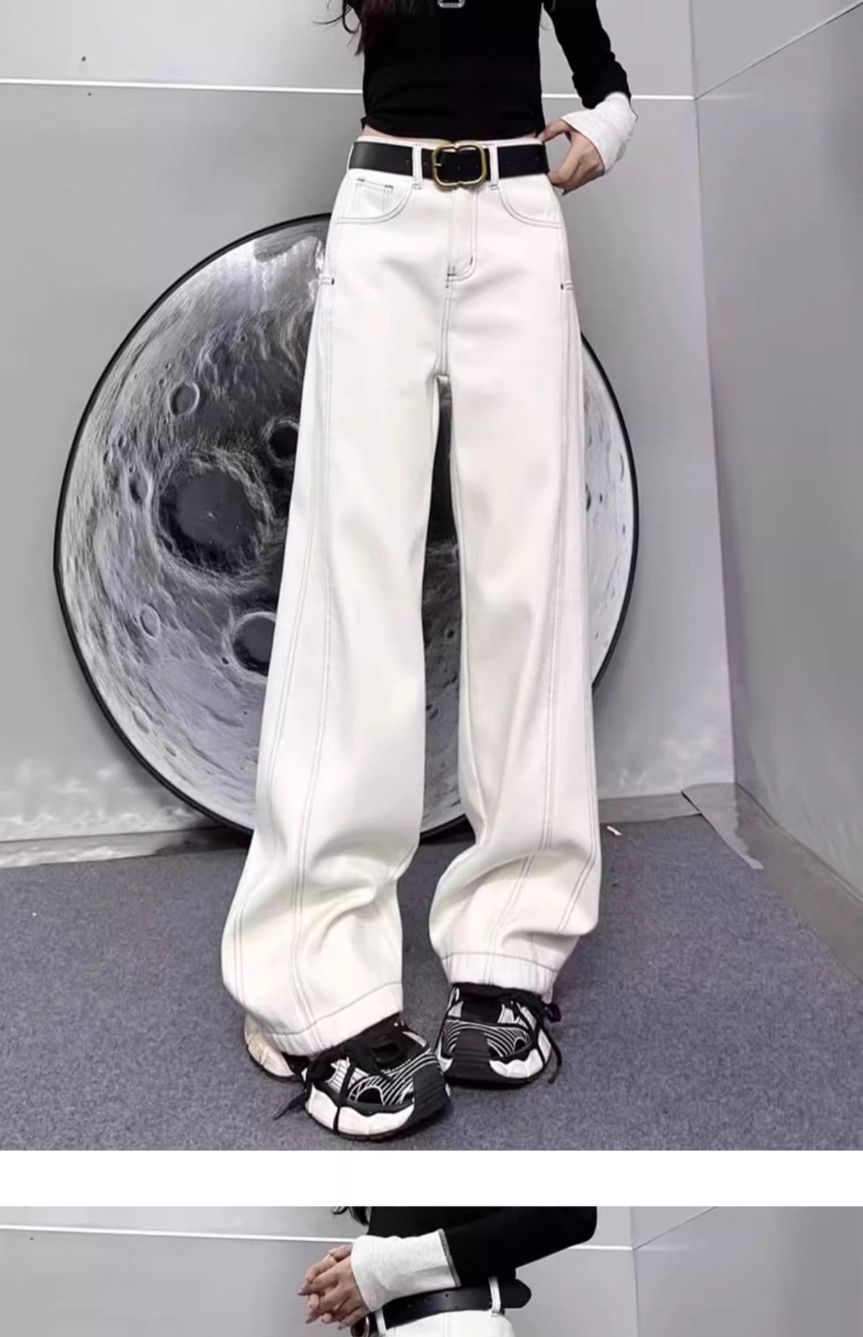 白パンツ ワイドレッグストレートパンツ