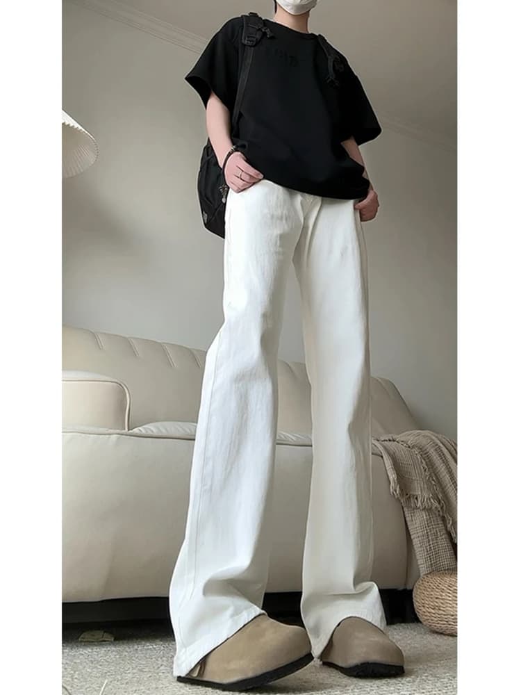 白パンツ 麻混リネン風フレアパンツ