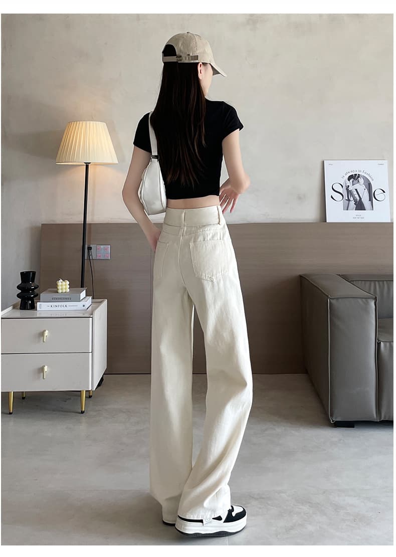白パンツ ハイウエストデニムワイドパンツ