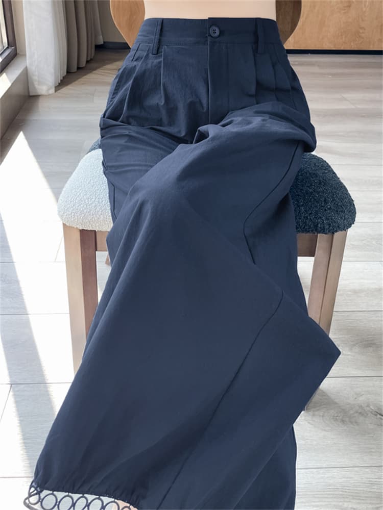 編みレース付きゆったり白パンツ 2025新作 薄手九分丈