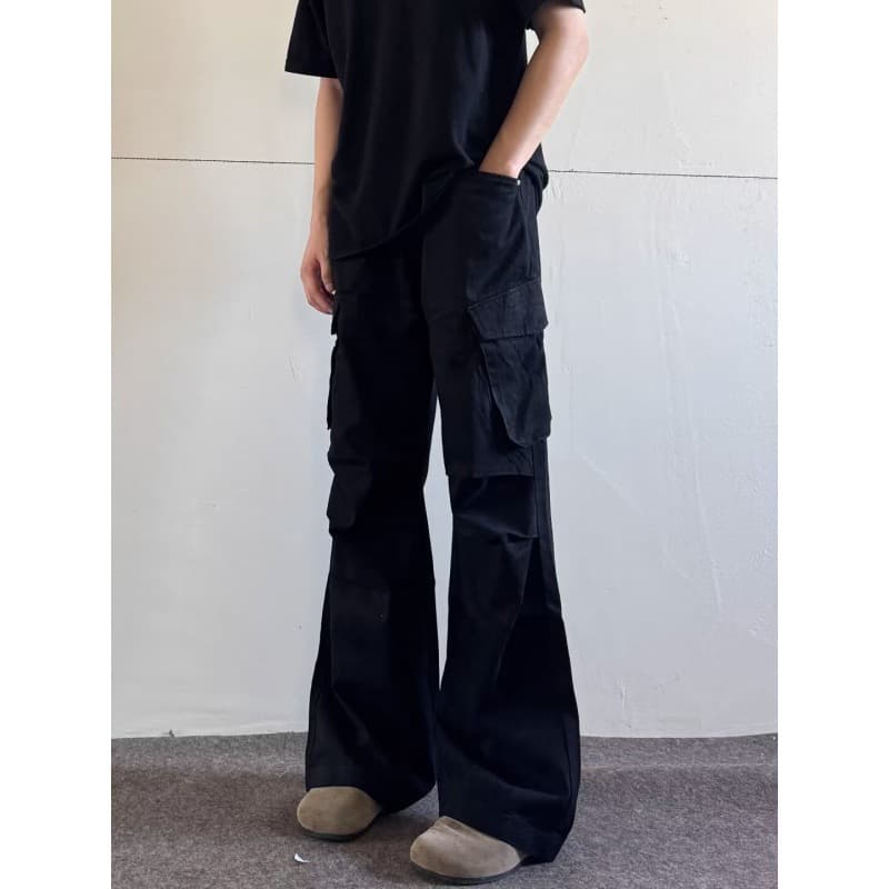 白パンツ カーゴポケット付きワイドパンツ