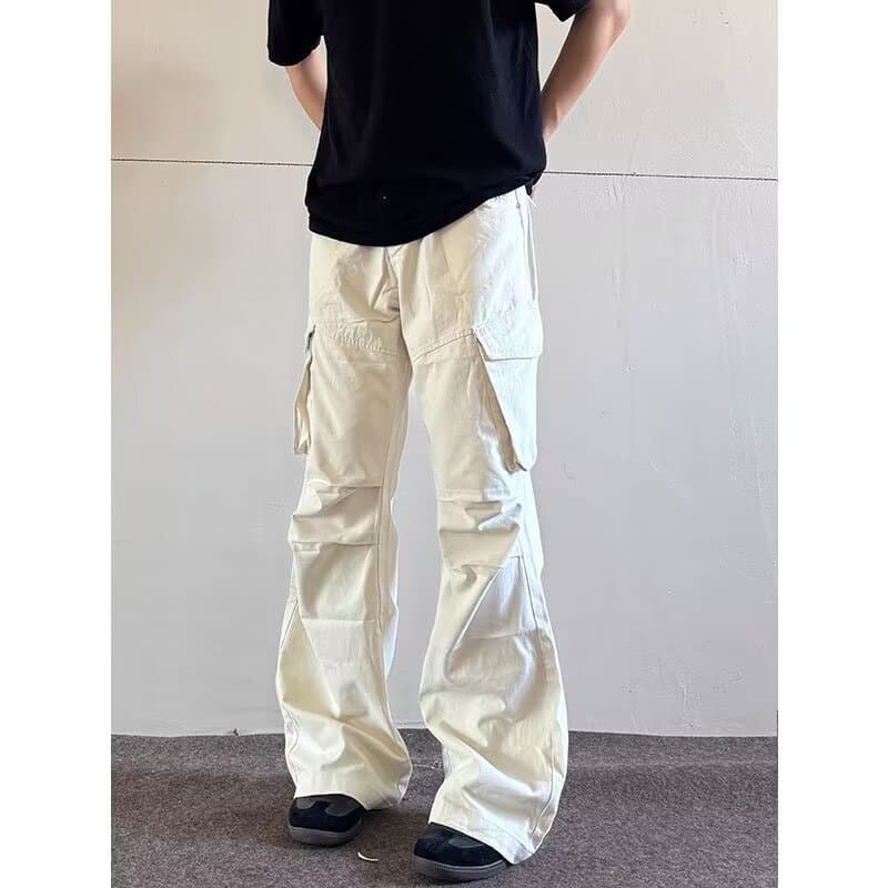 白パンツ カーゴポケット付きワイドパンツ