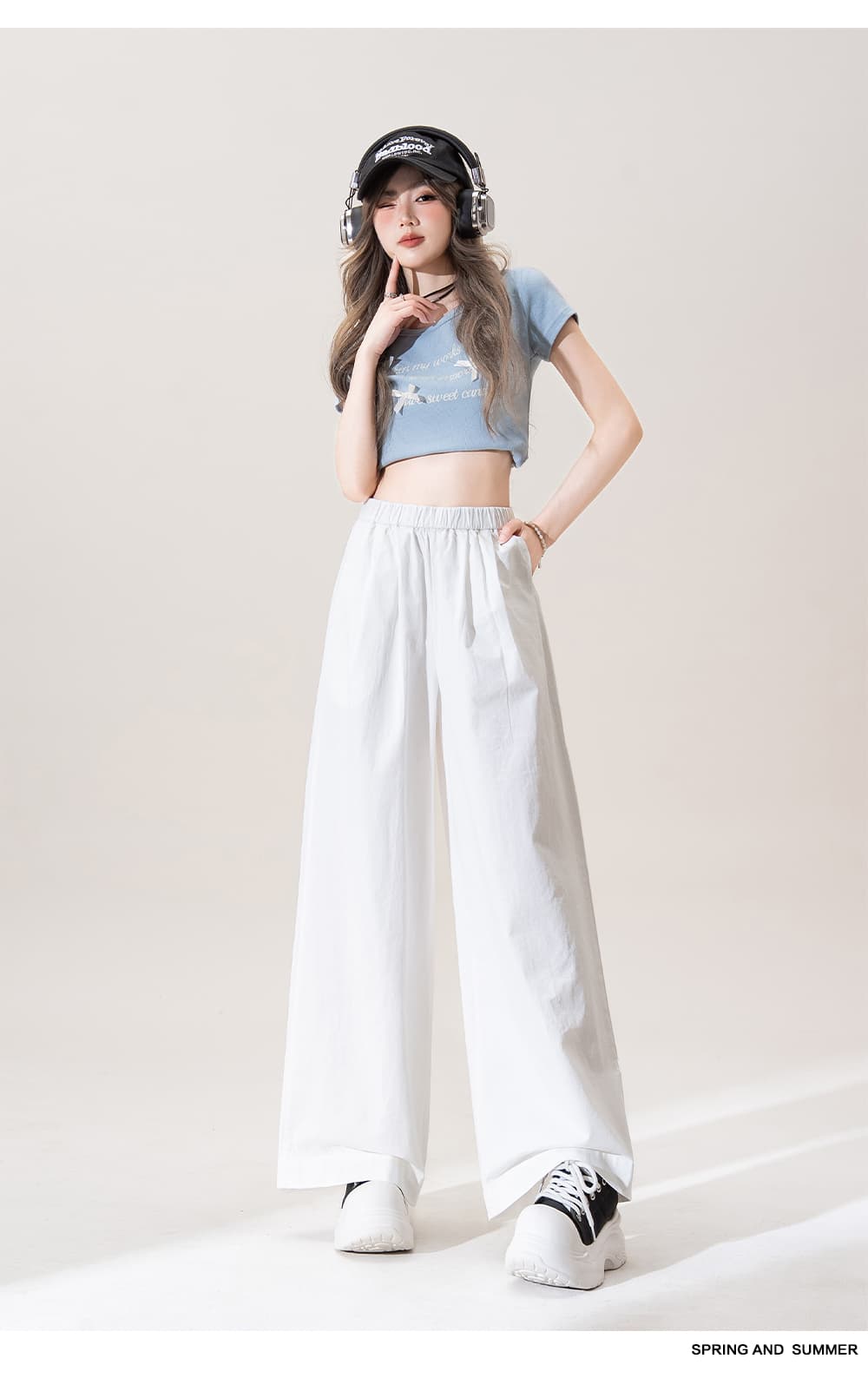 白パンツ ゆったりワイド綿麻素材ロングパンツ