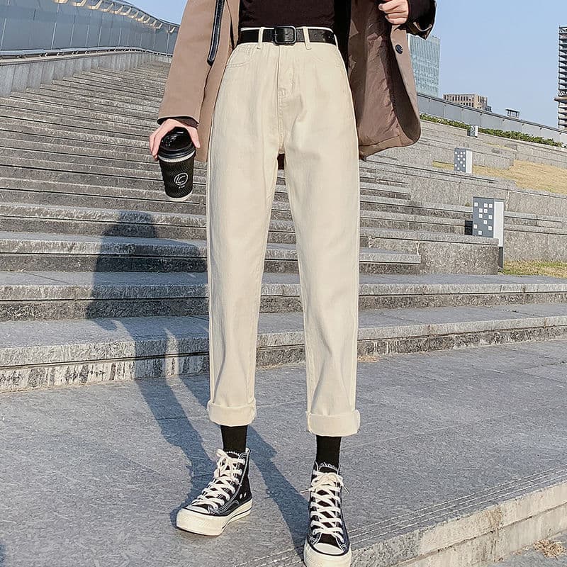 白パンツ ルーズストレートデニムパンツ