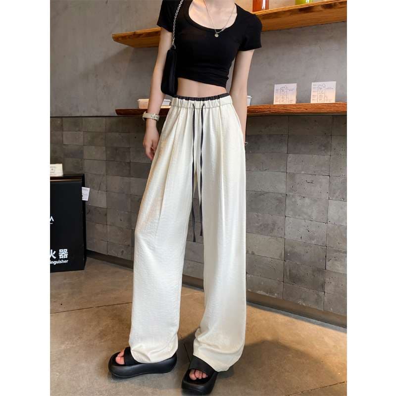 白パンツ ドレープワイドロングパンツ