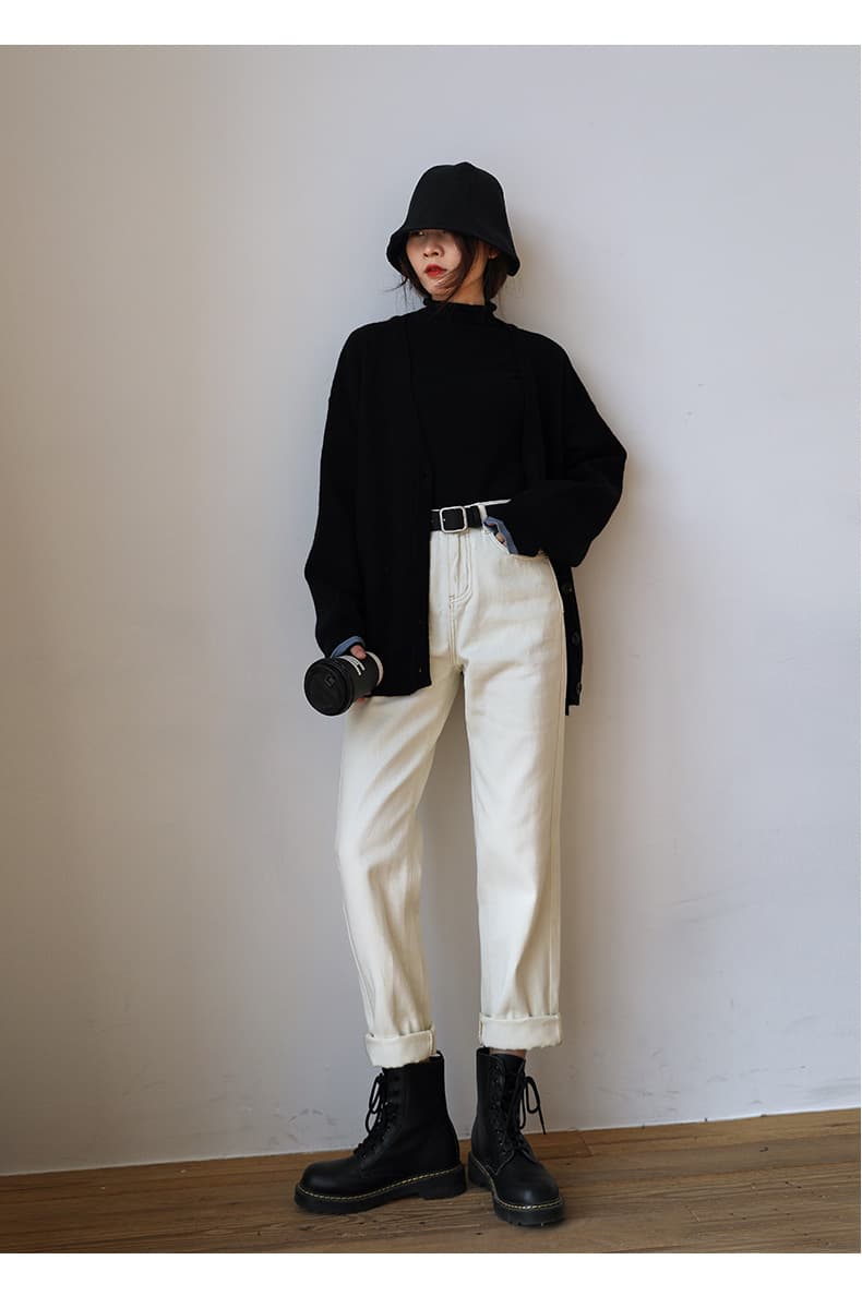白パンツ クラシックストレートデニムパンツ