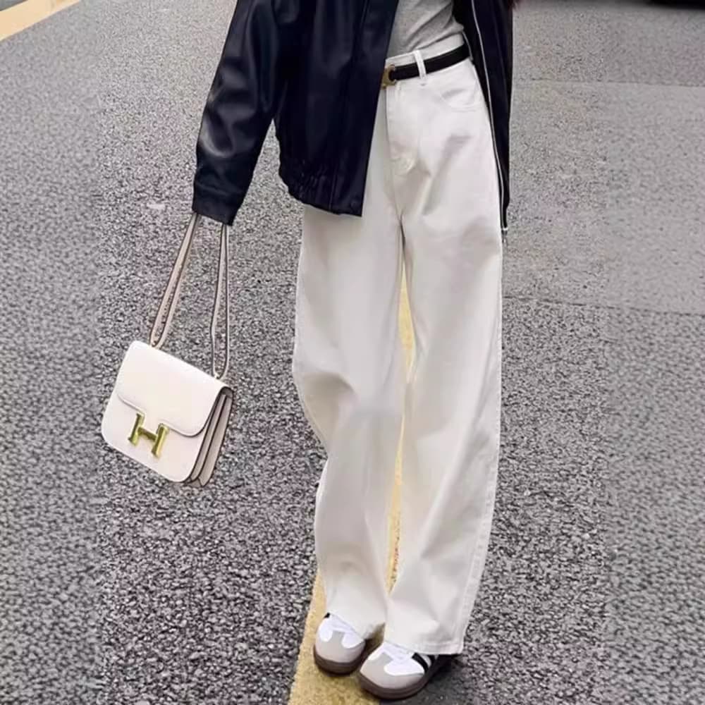 白パンツ ハイウエストストレートパンツ